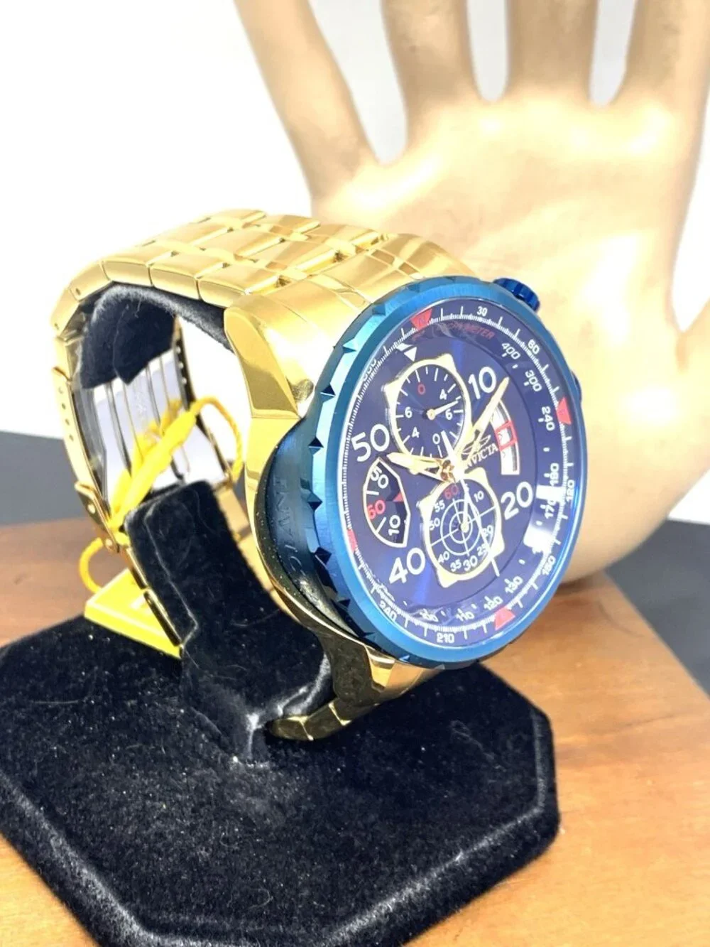 Invicta Men's Watch 19173 Aviator Quartz Chronograph Blue Dial Gold Steel 48mm